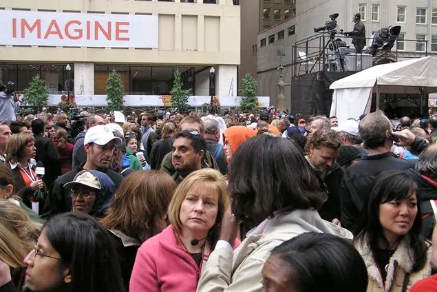 Photograph of the shocked crowd at Daley Plaza by Marcus Gilmer/Chicagoist